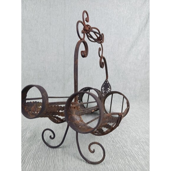 Wrought Iron Wine Caddy Vintage Wine Rack Ornamental Handle Fine Metal Work - Picture 6 of 10